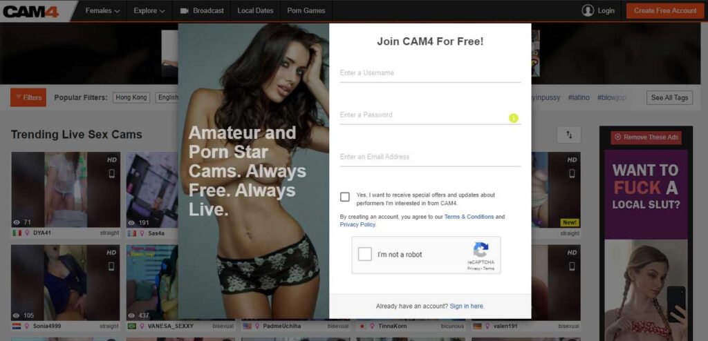 Join Cam4 for free and visit Anal Cam Shows