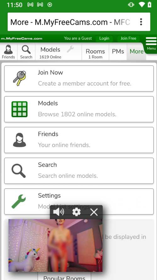 MyFreeCams mobile interface