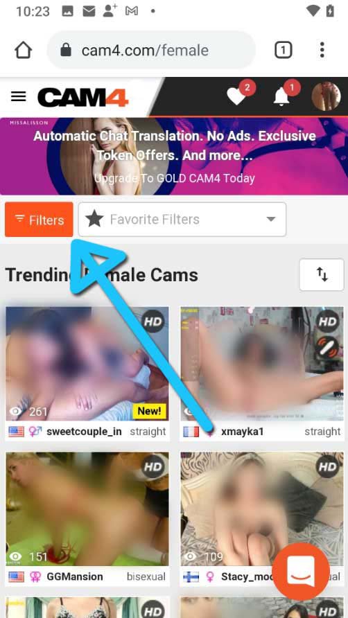 Verwenden Sie Filter bei Cam4, um Teenage Cam Girls zu finden